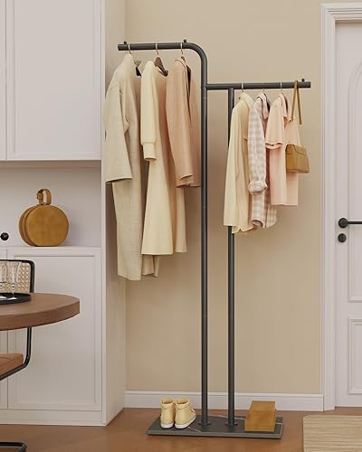 GUOHNHE Métal Porte Manteau Sur Pieds, Multifonctionnel Meuble D'entrée avec Dalles de Roche Lourdes, Moderne Portant à Vêtements à Double Colonne, 180 cm, Jaune Doré, GYJ301WJ - Nail Gallerys