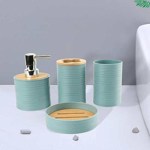 YWJLQH Ensemble de Salle de Bain 4 Pièces avec Porte-brosse à Dents et Distributeur de Savon, Bleu - Nail Gallerys