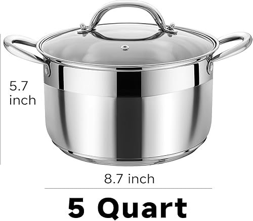 Kirecoo Marmite en acier inoxydable – Marmite robuste de 12 litres avec couvercle visible pour pâtes, soupes, spaghettis, grande marmite antiadhésive à fond épais, batterie de cuisine pour mise en - Nail Gallerys