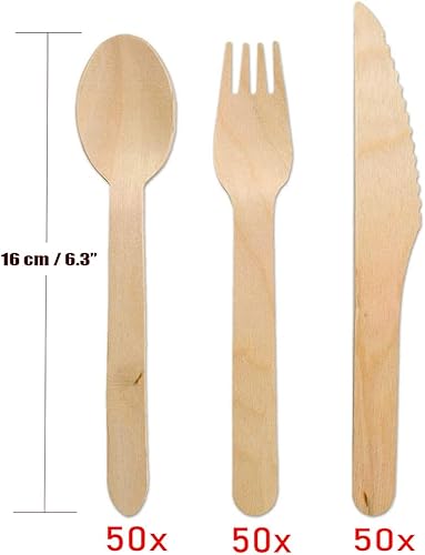 PYGHAP Lot de 150 couverts jetables respectueux de l'environnement, fourchettes et cuillères en bois pour pique-nique, 50 fourchettes en bois, 50 cuillères en bois, 50 couteaux en bois - Nail Gallerys
