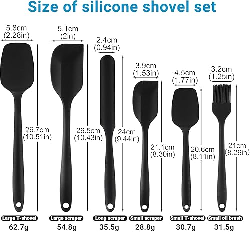 Set de 6 Spatules en Silicone - Maryse patisserie 28 cm - Silicone Alimentaire - Résistant à la Chaleur, Antiadhésif, Facile à Nettoyer - Pour Cuisine, Pâtisserie, Mélange (Noir) - Nail Gallerys