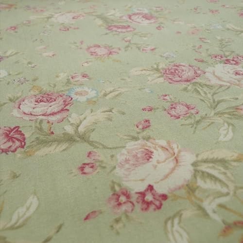 Vieux rose Rose Imprimé floral Popeline de coton tissé Style vintage Tissu – coloris Vert sauge – Vendu au mètre. - Nail Gallerys