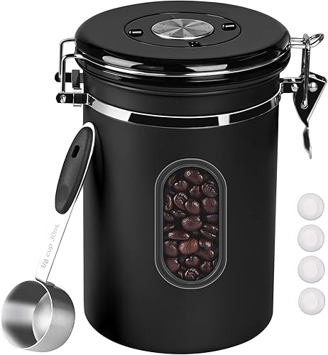 ROCKY&CHAO Pot à Café Hermétique en Acier Inoxydable Récipient à Grains de Café de 1,8 L Pot de Stockage pour Le Thé, Les Noix, Le Cacao, Plus Longtemps et Rester Frais (Noir) - Nail Gallerys