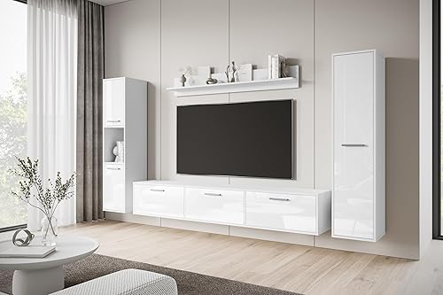 MINIO - Meuble-Paroi 4 Éléments Toga, Ensemble Meubles de Salon, 1x Meuble TV, 2X Armoire Haute, 1x Tablette Murale, Meuble Salon, Ensemble Salon - Chêne Wotan/Noir Couleur - Nail Gallerys