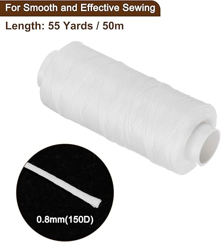 QUARKZMAN Fil Ciré pour Couture en Cuir, 55 Yards / 50m 0,8mm 150D Fil de Polyester Plat Polyvalent pour Travaux de Cuir, Reliure de Livres, Réparation de Chaussures, Blanc - Nail Gallerys