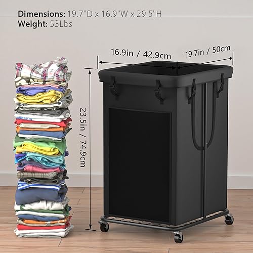 YKDIRECT Grand panier à linge de 150 l, panier à vêtements, cadre en métal et poches amovibles, design avec roues, convient pour chambre à coucher, salle de bain, dortoir, buanderie (noir) - Nail Gallerys