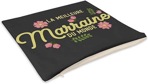 Coussin en Velours Noir - La Meilleure Marraine du Monde Famille Filleule - 40 x 40 cm - Toucher Velours - Housse et Coussin Inclus - Nail Gallerys