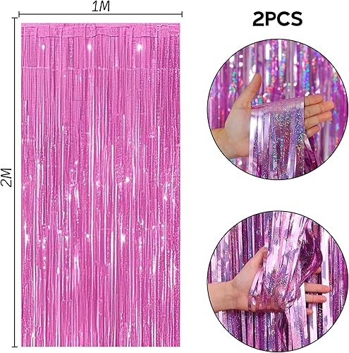 BELSVOR 2 PCS Rose Rideau Frange, Rose Rideau Métallique de Frange,1M x 2M Rideau Frange Anniversaire, Rideau Métallique de Frange Brillant pour Décoration Anniversaire/Fête/Mariage/Noël - Nail Gallerys