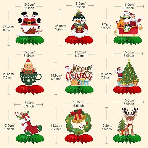 9 Pièces Centre de Table Décoration Noël, Décoration Table Noël en Nid d’Abeille, 3D Cartoon Deco Thème de Noël pour Nouvel An - Nail Gallerys