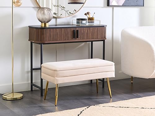 Banquette d'Intérieur en Velours Blanc avec Pieds Dorés et Coffre Rangement Durham - Nail Gallerys