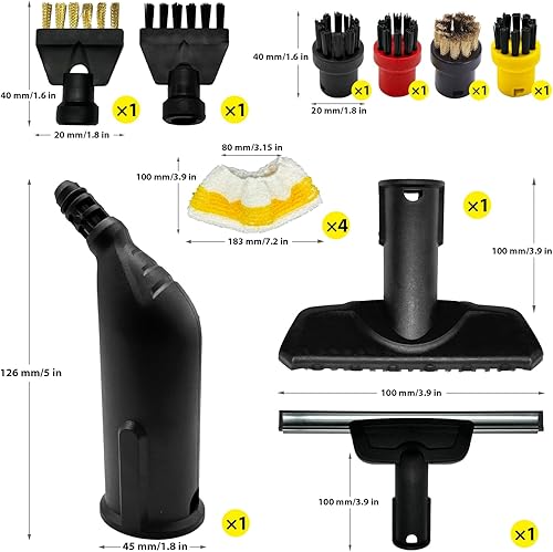 Magicbox Lot de 14 accessoires pour nettoyeur vapeur Kärcher SC1-SC5 | Brosses rondes, chiffons en microfibre, brosse à joints, buse manuelle | ABS et nylon - Nail Gallerys