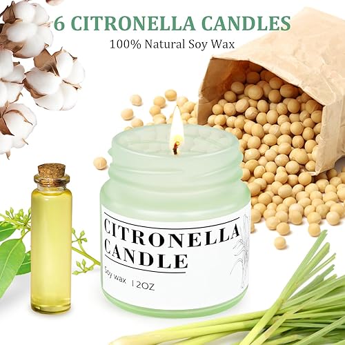 Lot de 6 bougies à la citronnelle d'extérieur, 200 heures, en cire de soja naturelle, bougies à la citronnelle pour l'extérieur, l'intérieur, le jardin, le pique-nique, la terrasse - Nail Gallerys
