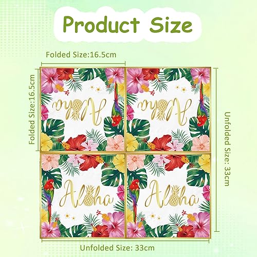 Lot de 40 serviettes hawaïennes tropicales d'été hawaïennes - Décorations de table d'été - Serviettes en papier jetables - 33 x 33 cm - Nail Gallerys
