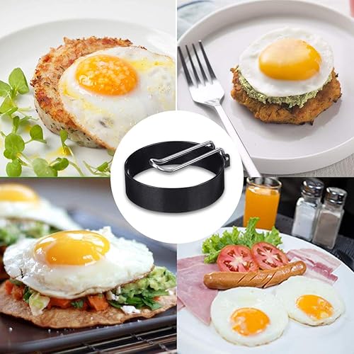 Anneau d'oeuf, Egg Ring, Anneaux à œufs en acier Inoxydable, 4 Pcs Anneaux à œufs Antiadhésifs avec Poignées Pliantes, Oeuf au Plat Moule pour muffins aux œufs/crêpes/omelettes - Nail Gallerys
