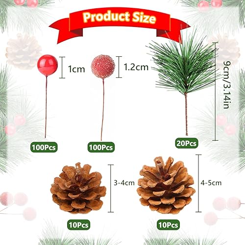 MEIYIFAN 240 Pcs Guirlande De Noël Accessoires,Branches de Pin Artificielles de Noël Aiguilles de Pin,Noël Pommes de Pin, Baies de Houx de noël pour Guirlande De Noël Décorations - Nail Gallerys