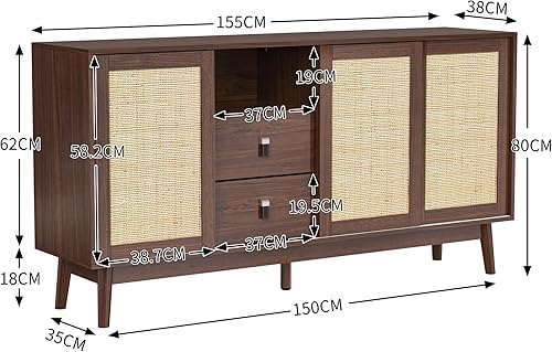 Fofetbfo Buffet Commode de Rangement, Meuble de Rangement avec 4 Portes, 3 tiroirs, Buffet Salle a Manger, Buffet Cuisine pour Entrée, pour Chambre à Coucher, Salon, la Cuisine (160 L x 37 l x 75 H) - Nail Gallerys