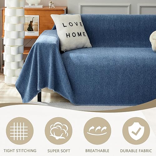 VanderHOME Housse de canapé en Chenille, Housse de canapé Multifonctionnelle, Couverture de canapé Lavable en Machine de Couleur Unie avec Glands Décoratifs 230 * 380cm-Orange - Nail Gallerys