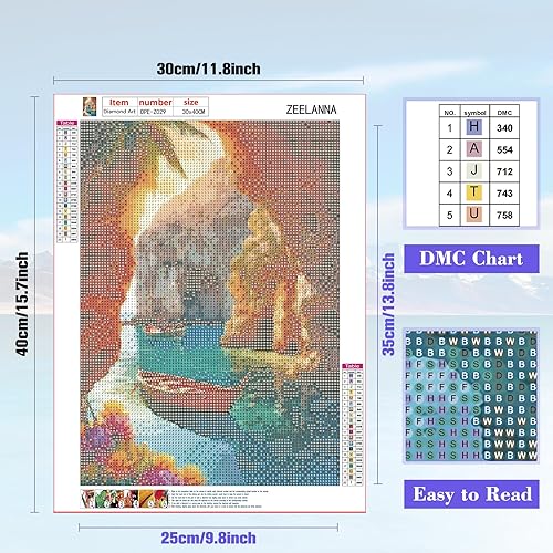 ZEELANNA DIY Paysage Peinture Diamant Painting Kit, Art du Diamant Complet Kits, Bateau Peinture Diamond Art Kits Strass Point de Croix Painting pour Adultes Débutants Maison Décor 30X40cm (Bateau) - Nail Gallerys