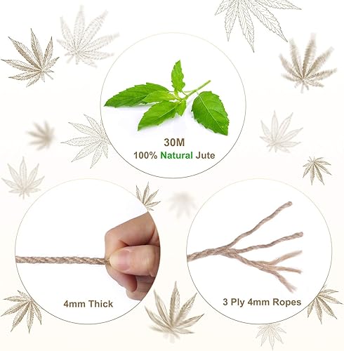 Fuyit Ficelle Jute 4mm, 98 Feet Naturel Biodégradable Jute Corde de pour Travaux Manuels, Jardinage, Emballage, Décoration - Nail Gallerys