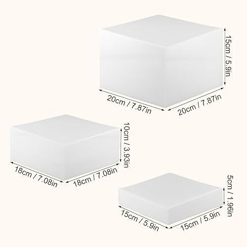 Dokeno 3 Pièces Rehausseurs de Buffet, Présentoirs à Dessert, Présentoirs de Buffet, Support Cubique pour Cupcakes, Bonbons, Bijoux, Figurines, 15 cm, 18 cm, 20 cm, Acrylique, Blanc - Nail Gallerys