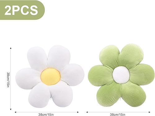 Hileyu 2 Coussins d'assise pour Oreiller de Sol à Fleurs,Coussins de Chaise Forme de Fleur,40 cm Oreiller d'assise Tatami de Coussin en Peluche de Fleur Mignonne pour Chaise de canapé (Vert + Blanc) - Nail Gallerys