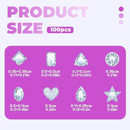 Lot de 100 breloques en strass pour ongles, strass brillants de 2 à 5 mm, strass 3D à fond pointu pour ongles pour femmes, décoration d'ongles, loisirs créatifs - Nail Gallerys