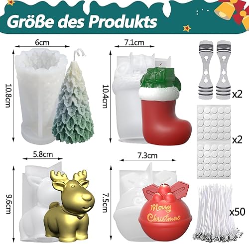 4 pièces 3D Moule à Bougie de Noël,Fabrication de bougies en forme d'arbre de Noël,Moule en silicone 3D en forme de sapin de Noël,Moule en Silicone pour Bougies de Noël,Moules à bougies de Noël (C) - Nail Gallerys