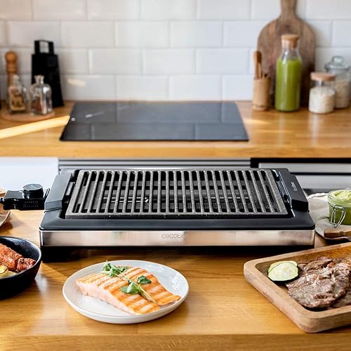 Cecotec Tasty & Grill 2000 Plancha électrique en acier inoxydable 2000 W, plaque RockStone antiadhésive, thermostat réglable, 5 niveaux de puissance, amovible, passe au lave-vaisselle (3094) - Nail Gallerys