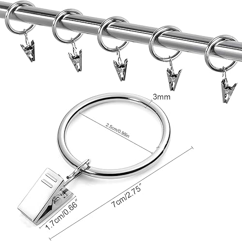 OUYANKA 30pcs Anneaux de Suspension 25mm avec Pinces en Acier Inoxydable pour Rideaux de Douche/Français/Draperies/Décoration - Nail Gallerys