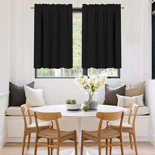 BTTO Rideau Occultant Court Passe Tringle, Lot de 2 Thermique Petit Rideau sous Evier, Moderne Decoration pour Petites Fenêtres de Cuisine, Porte Placard, Gris, L85 x H61cm - Nail Gallerys