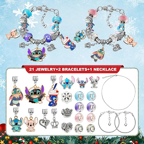 Calendrier de l'Avent 2024, compte à rebours de Noël de 24 jours, kit de fabrication de bijoux, cadeau 21 breloques, 2 bracelets, 1 collier pour filles, adolescents, femmes, mamans - Nail Gallerys