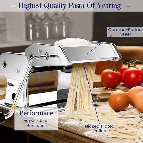 Machine à Pâtes,Fraîches Manuelle 7 échelles, 403 en Acier Inoxydable pour Tagliolini Fettucine Lasagnes Ravioles Spaghettis (7 Échelles) - Nail Gallerys