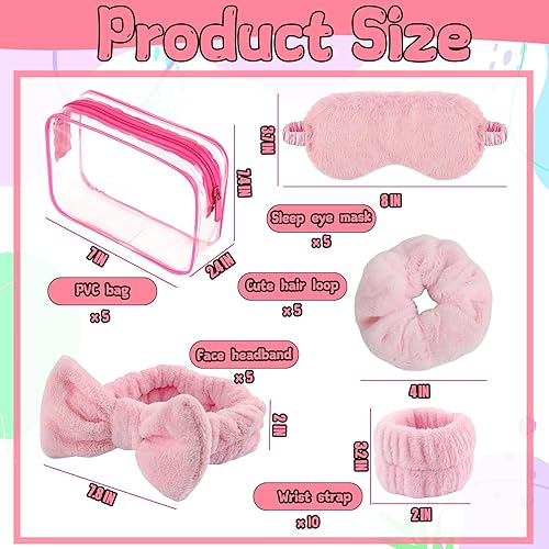 Lot de 30 accessoires de fête pour soirée pyjama, ensemble rose en vrac avec nœud, bandeau facial, masque de sommeil en peluche, sacs cosmétiques, chouchous pour femmes et filles, maquillage - Nail Gallerys