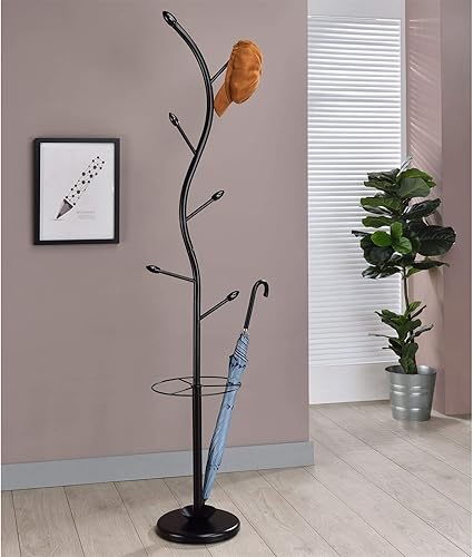 IDIMEX Porte-Manteaux Triana Portant à vêtements sur Pied en Forme d'arbre avec 6 Crochets et Un Porte Parapluie, métal laqué Noir et Bois lasuré Noir - Nail Gallerys