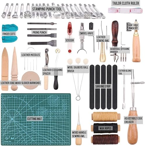 Wisfor Kit Outils Couture Cuir: 55PCS Outil Maroquinerie Professionnel Outillage Matériel pour Travail du cuir Coudre le Cuir avec Accessoires Aiguille Fil Ciré - Nail Gallerys
