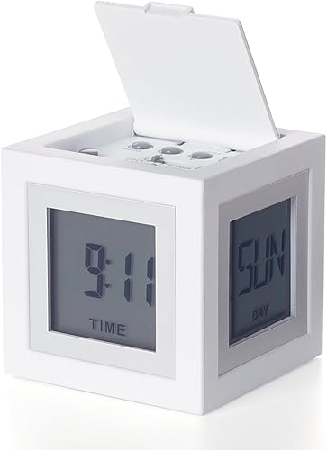 Lexon LR79W1 Cubissimo Réveil LCD 4 Cadrans ABS Injecté/Aluminium Blanc 5,1 x 5,1 x 5,1 cm - Nail Gallerys