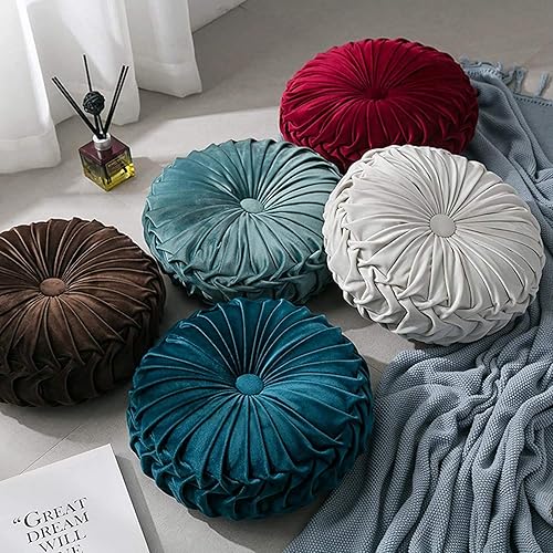 Bprtcra Coussins Ronds en Velours, Coussin Rond Plissé, Coussin Rond plissé Rembourré en Velours Fait à la Main pour la Maison, Le Canapé, la Chaise, Le Lit, la Voiture, 35 CM (Bleu Marine) - Nail Gallerys