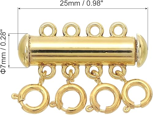 QUARKZMAN Fermoir à Chaîne à Couches, Connecteur de Chaîne, 2 Pièces, 4 Brins, Fermoir Magnétique Coulissant en Tube pour la Fabrication de Chaînes Superposées, Couleur Or - Nail Gallerys