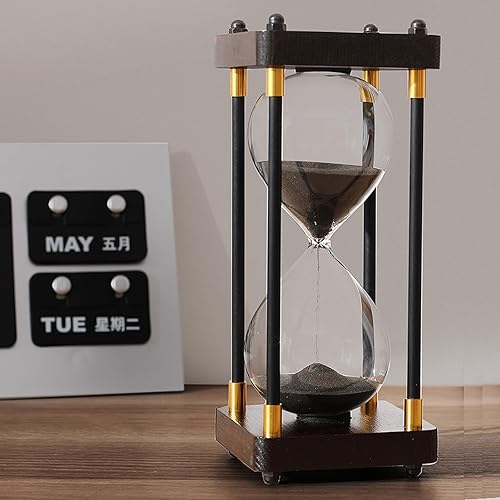 Kamanan Hourglass Sablier décoratif en verre avec béquilles latérales dorées pour salon, table basse, école, jeu 30 minutes Noir - Nail Gallerys