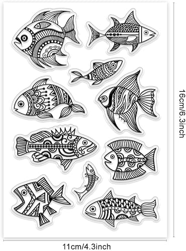 PH PandaHall Tampon Transparent Fish Tampon en Silicone Animaux Marins Rétro Poisson Tampon en Caoutchouc Transparent pour la Fabrication de Cartes Journal Scrapbooking Étiquettes Cadeaux Album Photo - Nail Gallerys