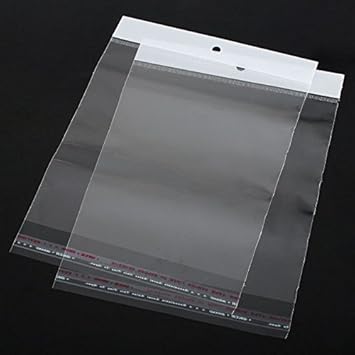 100 Adhésif transparent 15 cm x 14 cm patte autocollante et bijoux sacs en plastique avec trou pour accrocher pour travaux manuels et autres objets d'emballage - Nail Gallerys