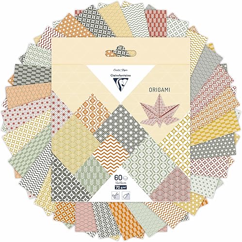 Clairefontaine 95372C - 60 Feuilles de Papier Origami 70g/m², Format 15x15cm, 30 Motifs Colorés Assortis (2 Feuilles par Motif), Loisirs Créatifs Adultes et Enfants, Collection Herbier - Nail Gallerys