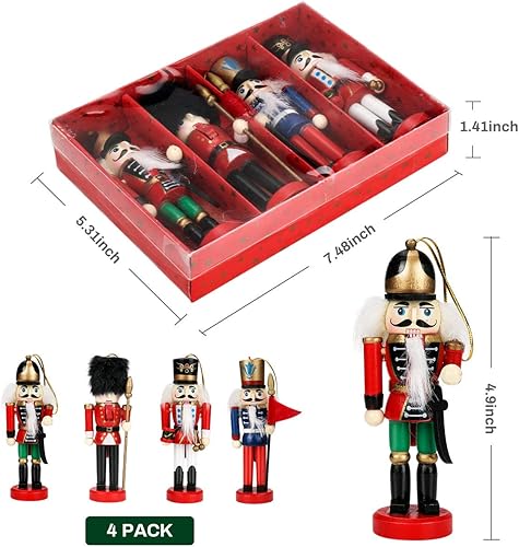 LINGSFIRE Casse Noisette en Bois, 13CM Décoration de Noël Ensemble De 4 Pièces Classique Casse-Noisette Noel Soldat Figurine, Casse Noix en Bois, Nutcracker Soldier Christmas pour Decoration De Noël - Nail Gallerys