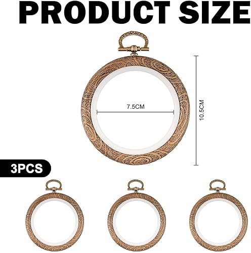 CHROMACRAFT Cadre De Broderie 3 Pièces, Cadre De Broderie Imitation Bois, Cadre Rond pour Point De Croix, Anneau De Fixation pour Tissu À Broder, Outils De Broderie DIY (10 Cm) - Nail Gallerys