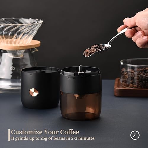 ELMWAY Moulin à café électrique, petit moulin à café rechargeable, noyau de broyage en acier inoxydable avec plusieurs paramètres de broyage, moulin à café électrique portable sans fil – Noir - Nail Gallerys