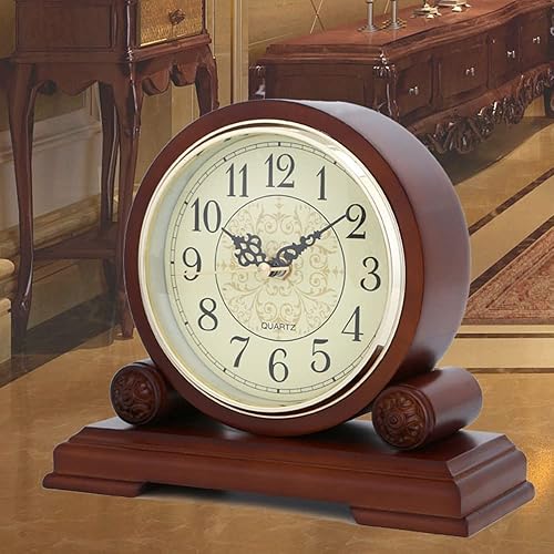 Tikwisdom Horloge de Bureau en Bois Massif, Horloge de cheminée avec Surface en Bronze et Chiffres, Horloge à Quartz silencieuse, Horloge de cheminée 23cm Long Brown - Nail Gallerys