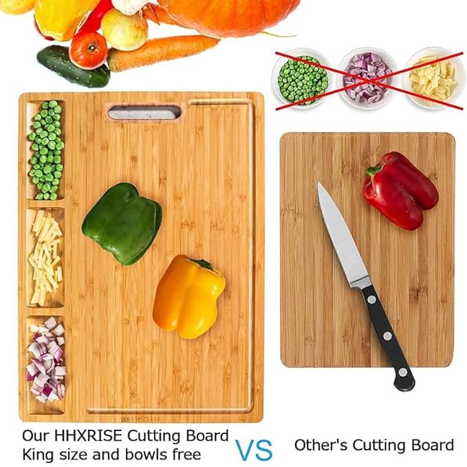 Planche a Decouper Bois, Naturelle Planche a Decouper Bambou, Planche à Découper Bois avec 3 Compartiments Intégrés et Rainures - Nail Gallerys