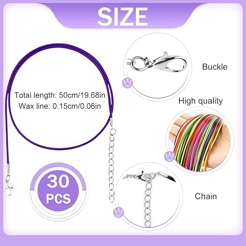Lot de 30 cordons de collier en corde de cire réglables et colorés, peuvent être utilisés pour créer des bijoux, ajouter des pendentifs, des breloques ou d'autres accessoires de bijoux. - Nail Gallerys