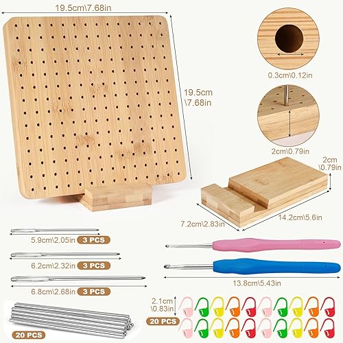 Annyswit Planche de Blocage pour Crochet Granny Square 19.5 x 19.5 cm Bois avec 20 Épingles en Acier Inoxydable 9 Aiguilles à Laine 2 Crochets 20 Marqueurs Planche pour Projets de Crochet et Tricot - Nail Gallerys