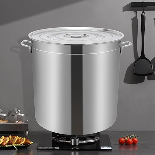 BAOCHADA Marmite à soupe en acier inoxydable - 100 l - Grande capacité - Avec panier, couvercle et poignée - Pour restaurants, cafétérias, hôtels - 49,5 x 49,5 x 50 cm - Nail Gallerys